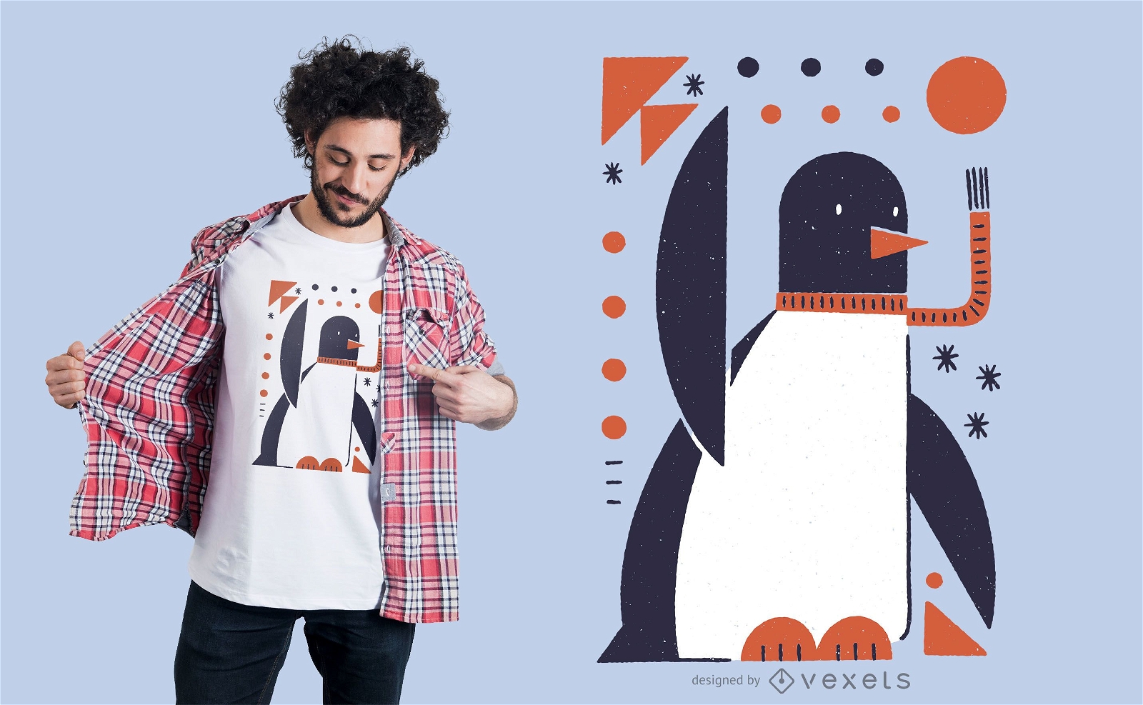 Design geométrico de camiseta de pinguim