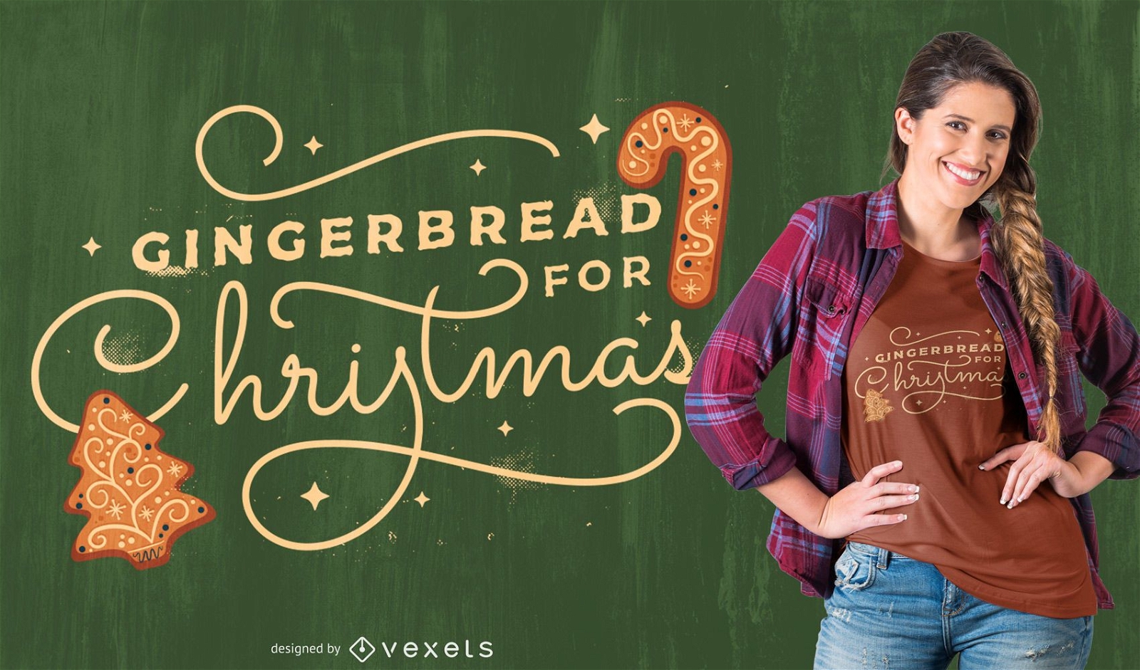 Diseño de camiseta navideña de pan de jengibre