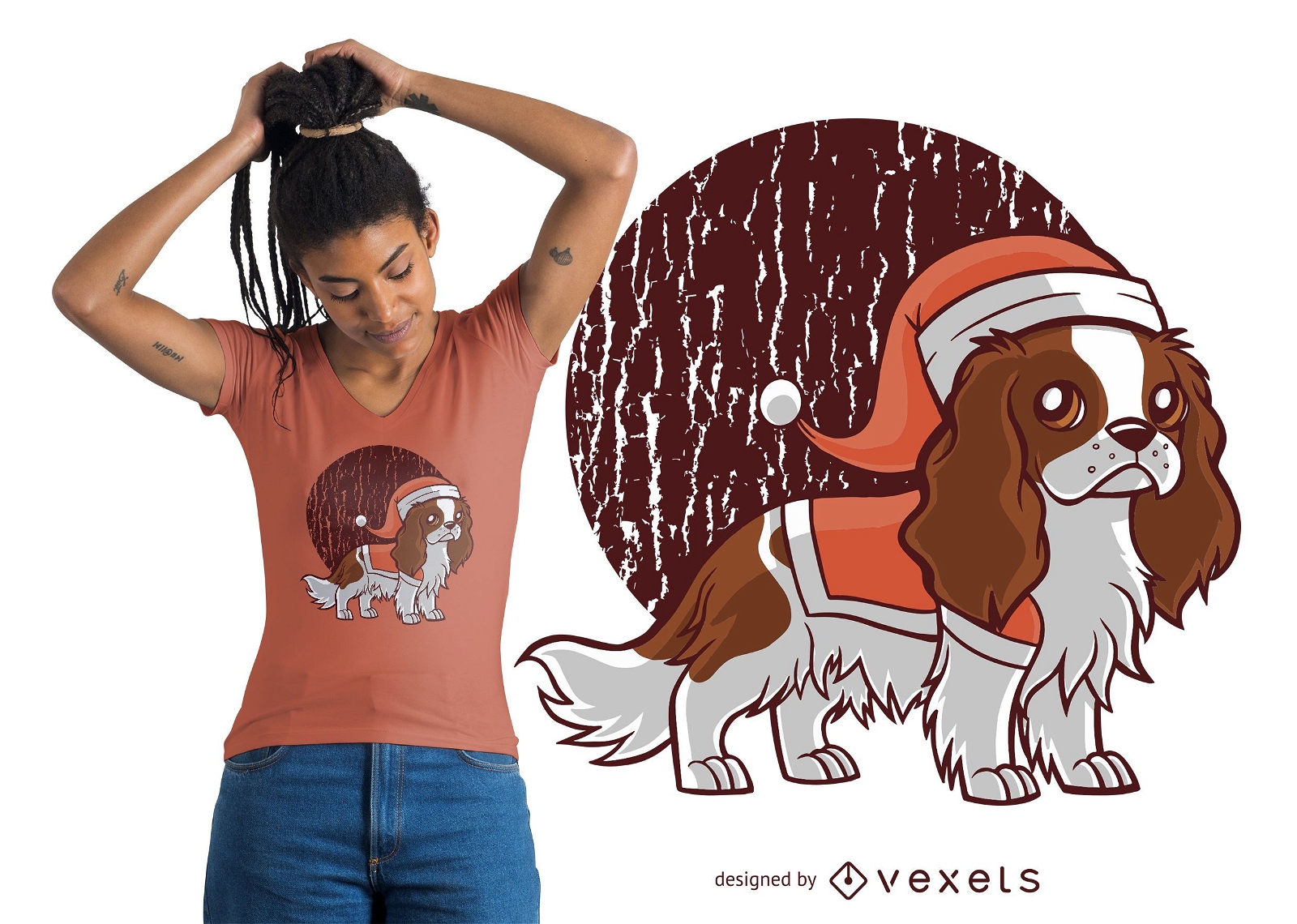 Diseño lindo de la camiseta del sombrero del perro de Santa