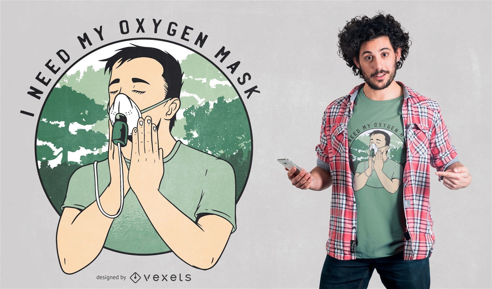 Design engraçado de t-shirt com máscara de oxigênio