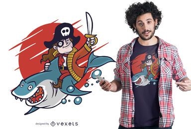 Design de camisetas de tubarão que monta piratas