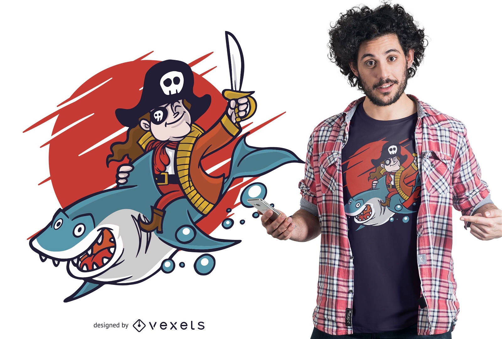 Pirate Riding Shark T-shirt Design