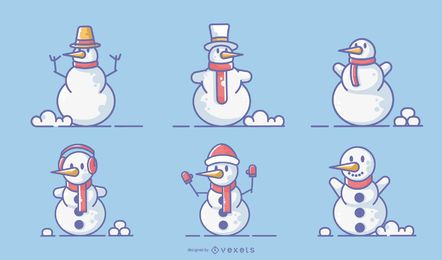 Snowmen colored stroke vector set Snowmen colored stroke vector set