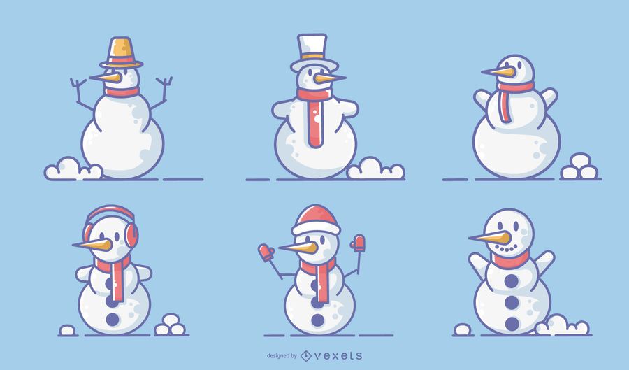 Snowmen colored stroke vector set Snowmen colored stroke vector set