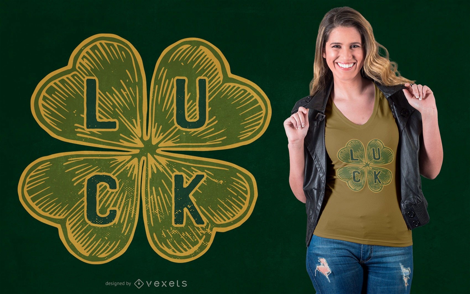 Dise?o de camiseta Clover Luck de cuatro hojas.