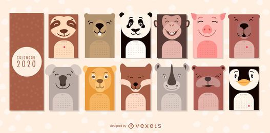 Calendario de animales 2020 diseño Calendario de animales 2020 diseño