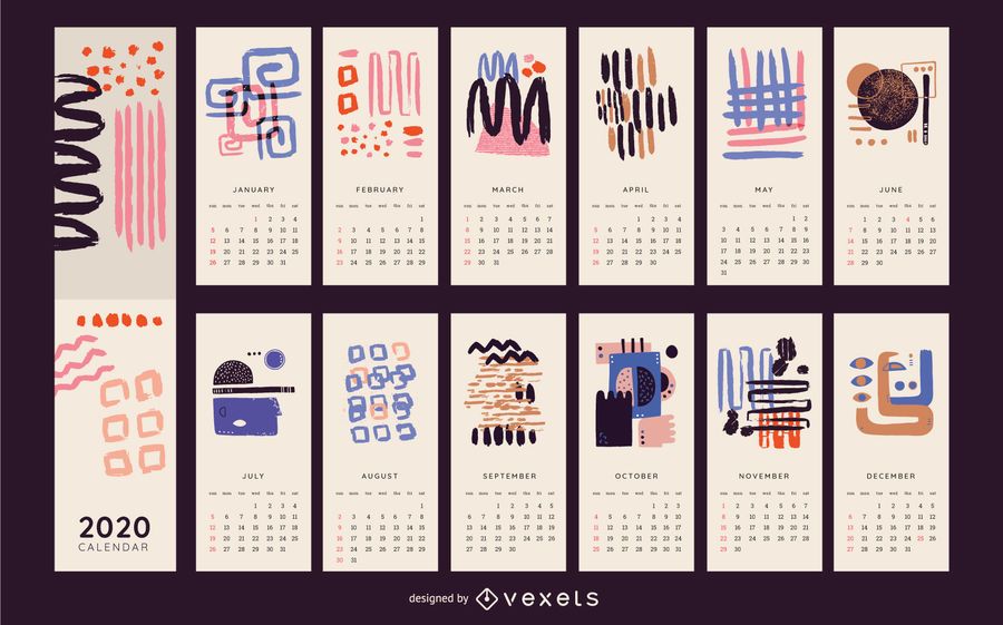 Diseño de calendario colorido abstracto 2020 Diseño de calendario colorido abstracto 2020