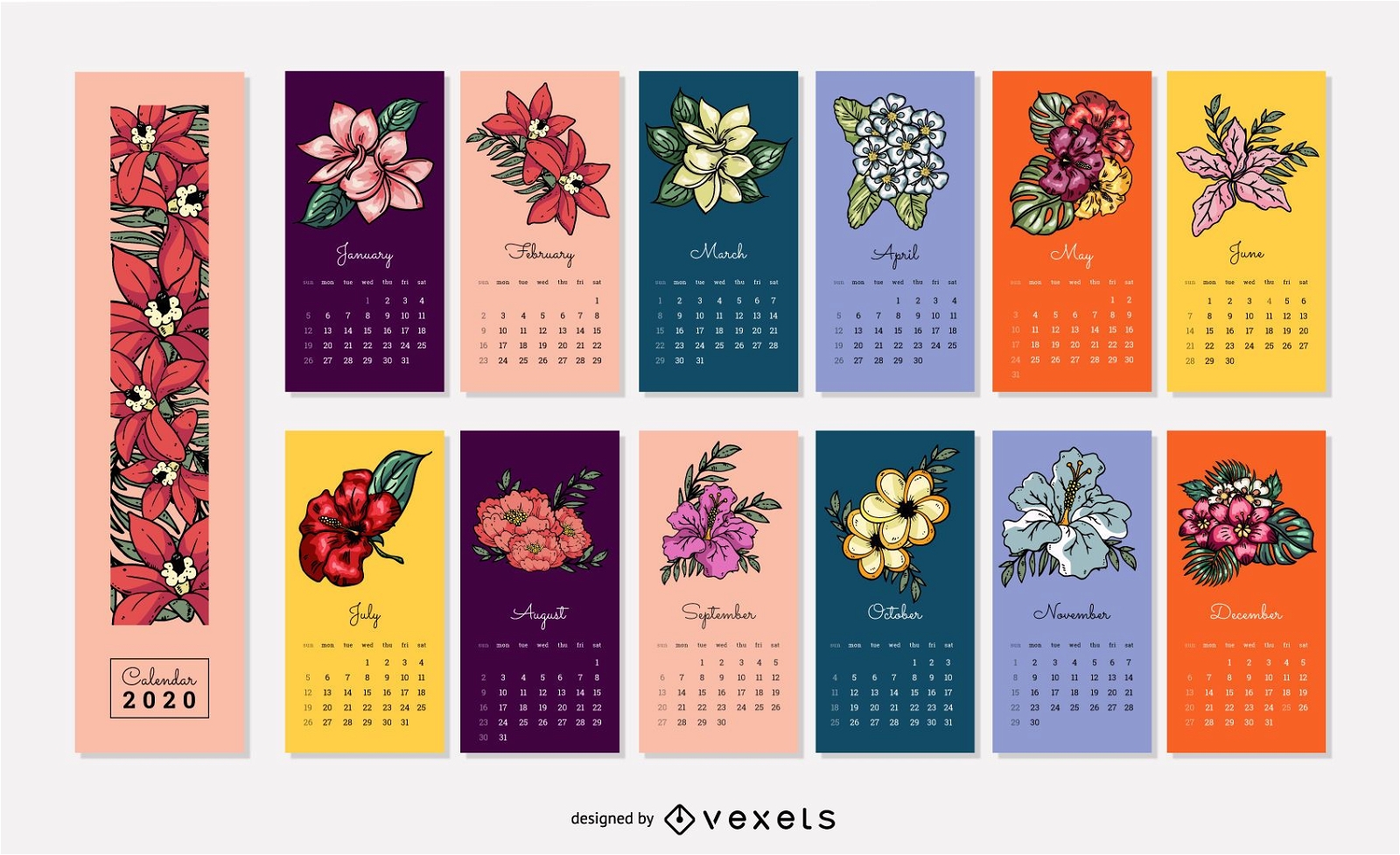 Design floral do calendário 2020