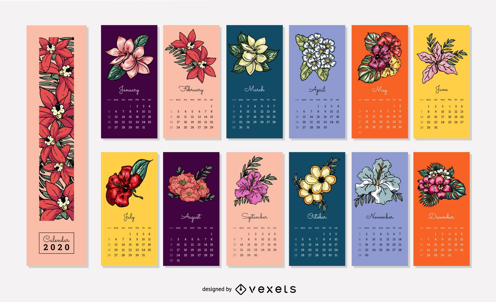 Baixar Vetor De Design Do Calendário Do Ano 2020 Da Flor