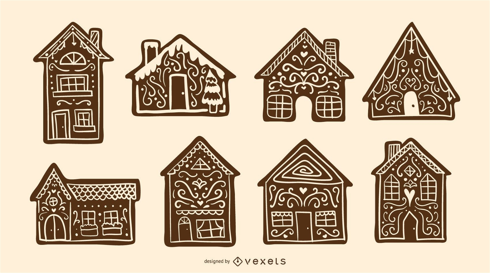 Gingerbread houses silhouette set