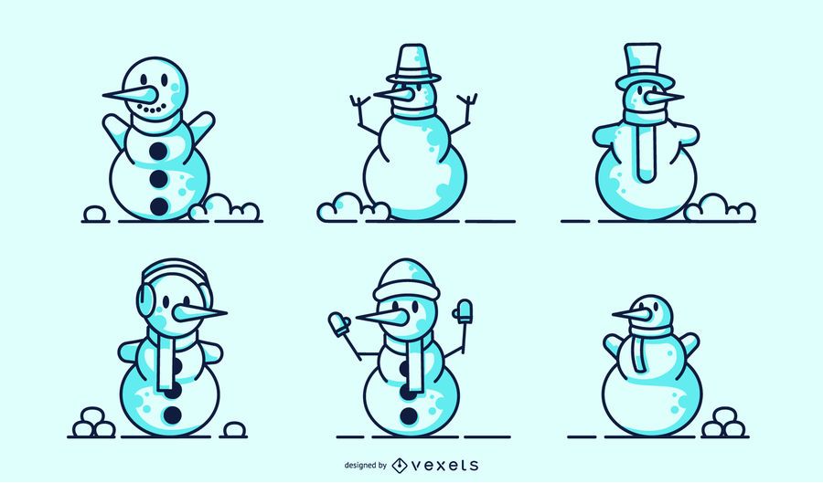 Conjunto de vector de trazo de muñecos de nieve Conjunto de vector de trazo de muñecos de nieve