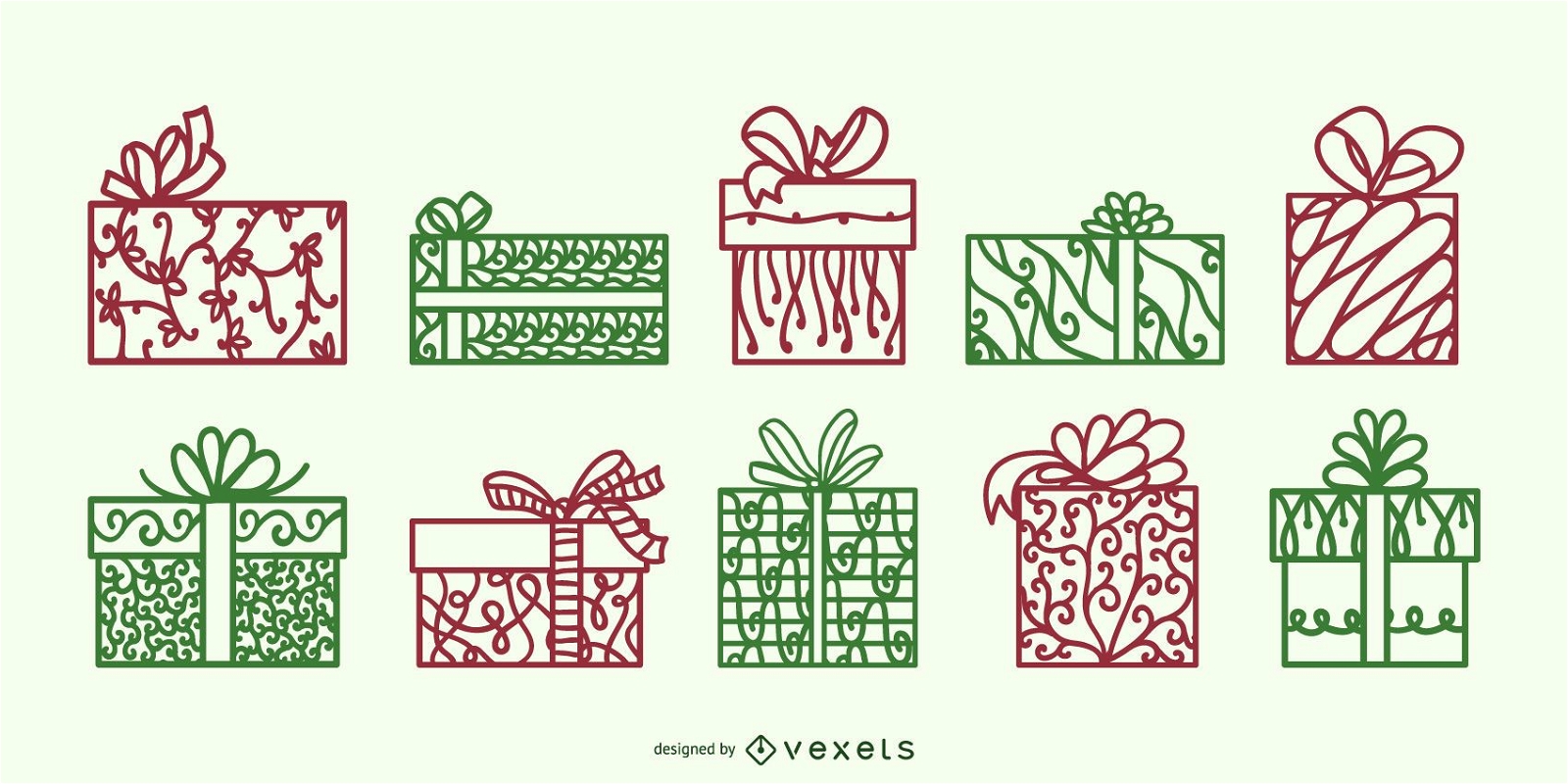 Gift boxes swirl vector set