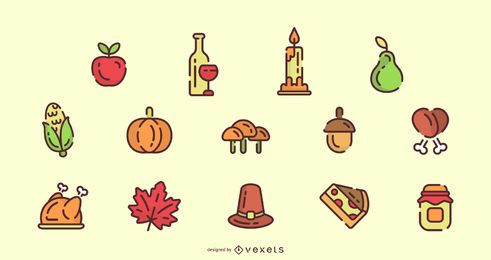 Thanksgiving stroke color icon set Thanksgiving stroke color icon set