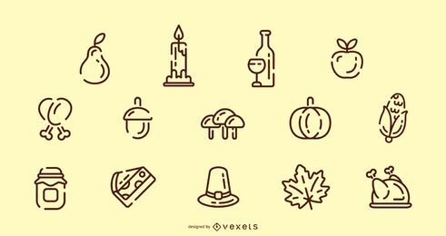 Thanksgiving stroke icon set