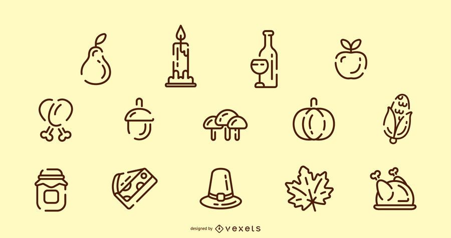 Thanksgiving stroke icon set Thanksgiving stroke icon set