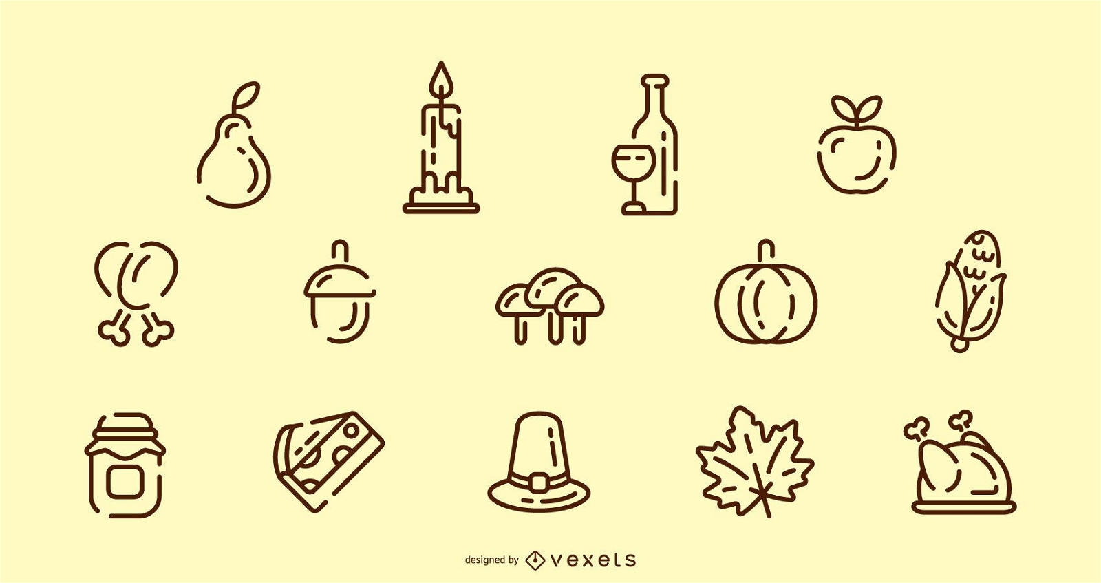 Thanksgiving stroke icon set