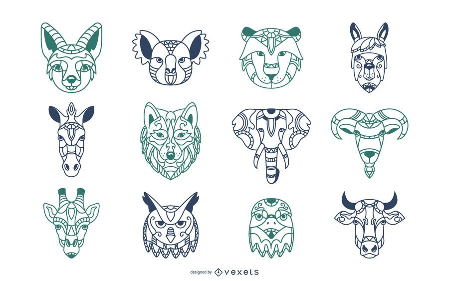 Download Animal Mandala Heads Illustration Set - Vector Download