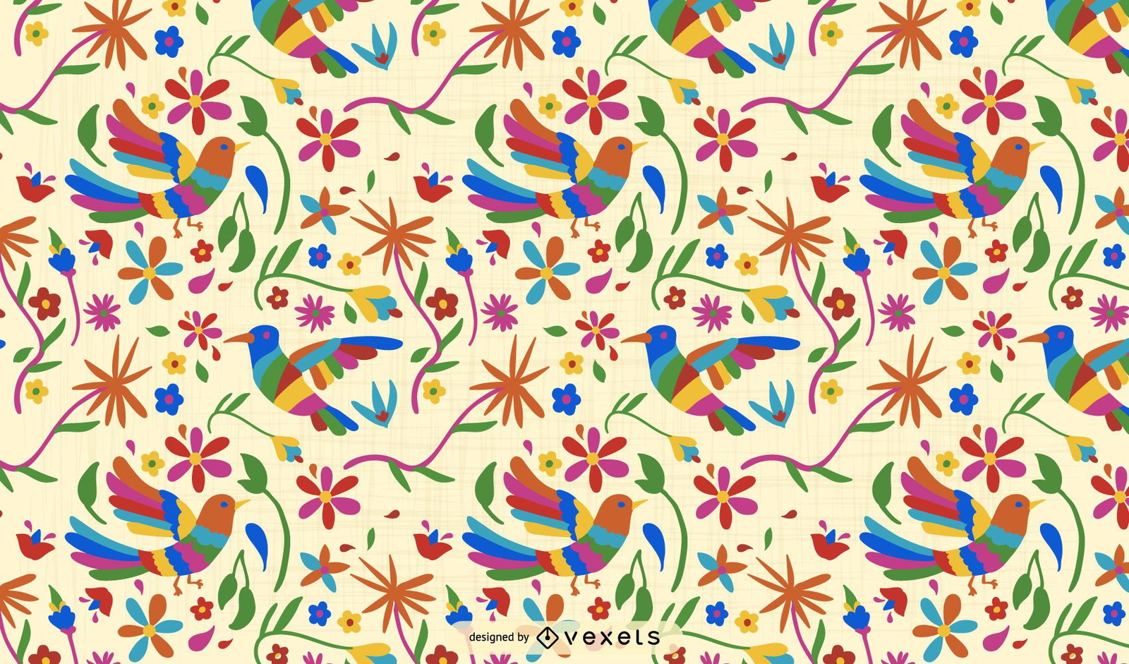 Otomi Bird Pattern Design Vector Download