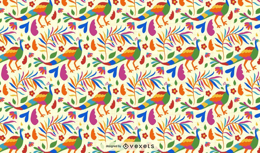 Diseño de patrón de pavo real de estilo otomí Diseño de patrón de pavo real de estilo otomí