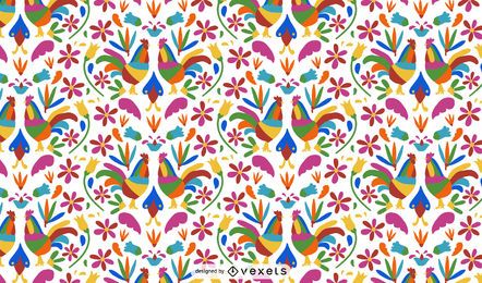 Otomi Style Rooster Pattern Design Otomi Style Rooster Pattern Design