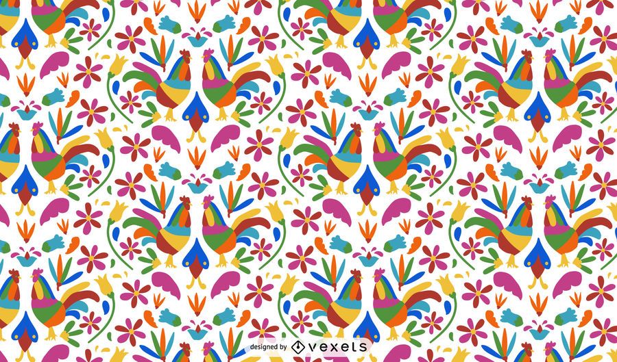 Otomi Style Rooster Pattern Design Otomi Style Rooster Pattern Design