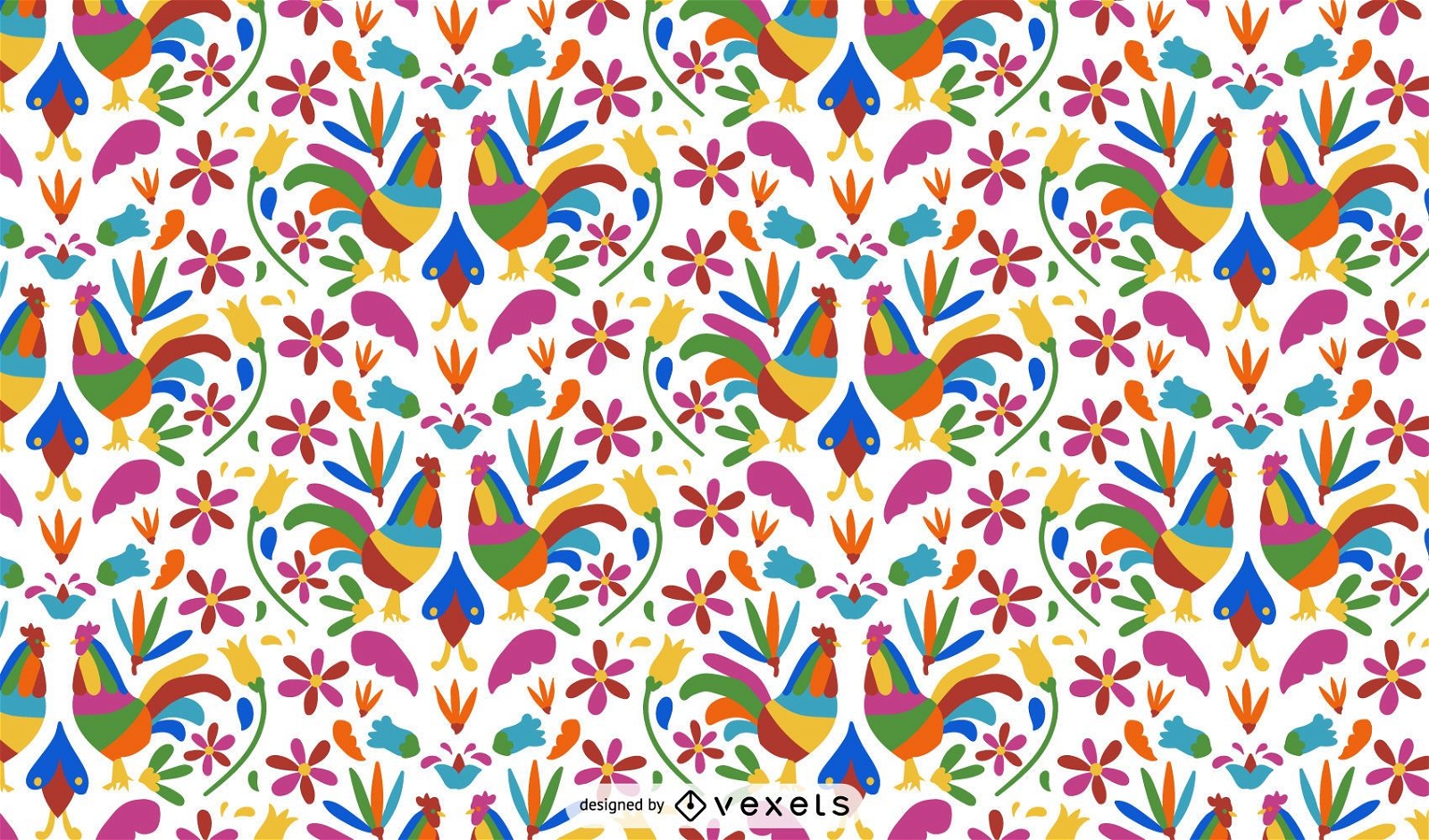 Otomi Style Rooster Pattern Design