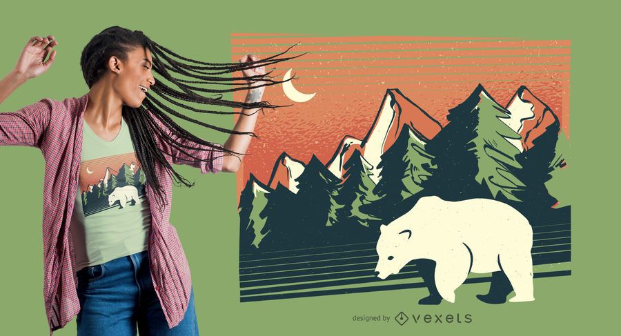 Diseño de camiseta de paisaje de oso polar. Diseño de camiseta de paisaje de oso polar.