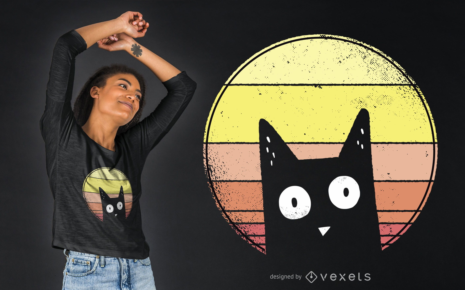 Diseño de camiseta de gato al atardecer