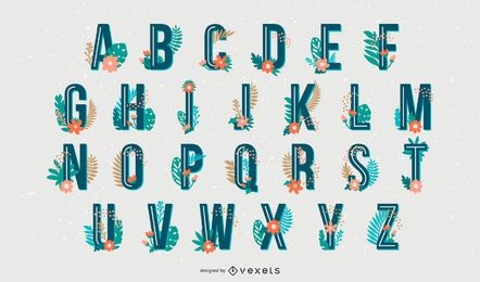 Conjunto de letras do alfabeto estilo tropical