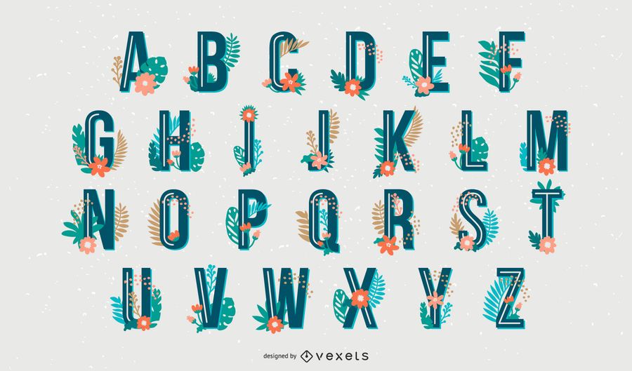 Conjunto de letras do alfabeto estilo tropical Conjunto de letras do alfabeto estilo tropical