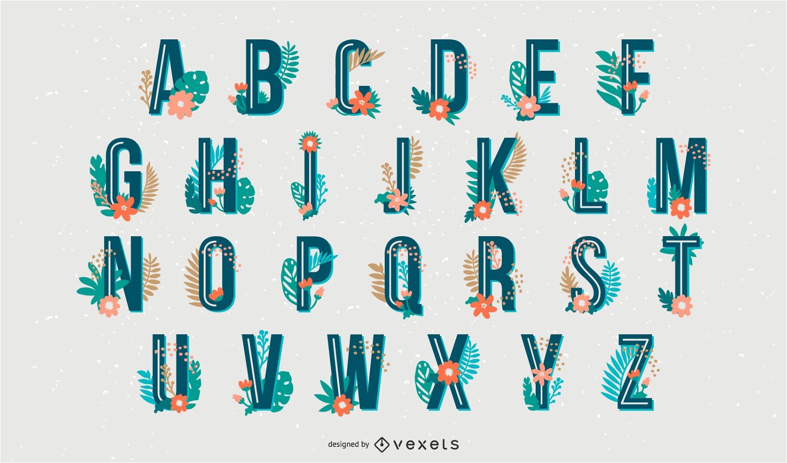 Conjunto de letras del alfabeto de estilo tropical