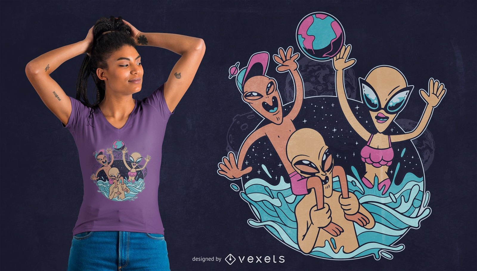 Design de camisetas para festas na piscina de alien?genas