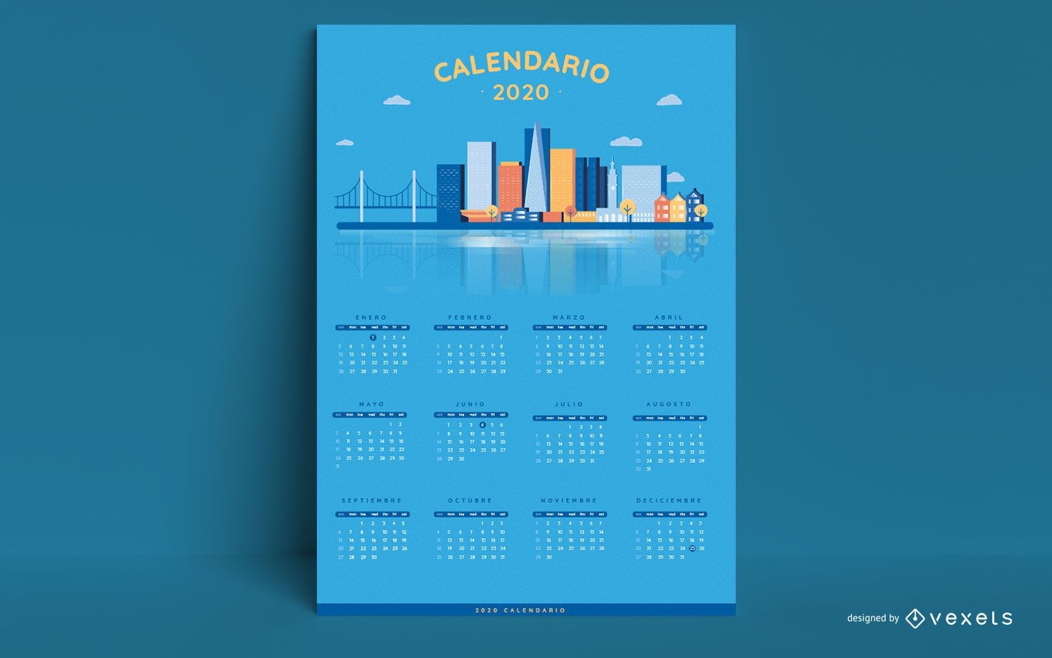 Jahr 2020 Skyline Kalender Design
