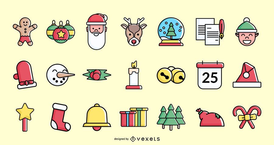 Colección de iconos de colores de trazo de Navidad Colección de iconos de colores de trazo de Navidad