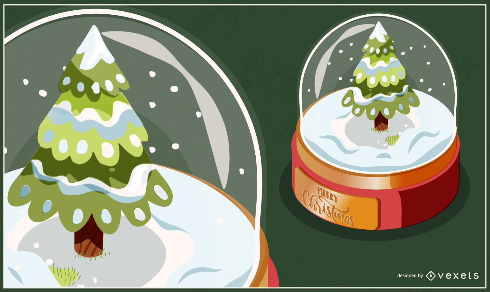 Christmas tree snowglobe illustration