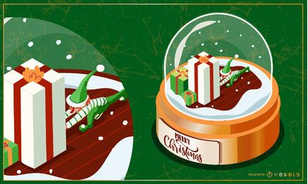Elf Geschenk Schneekugel Illustration