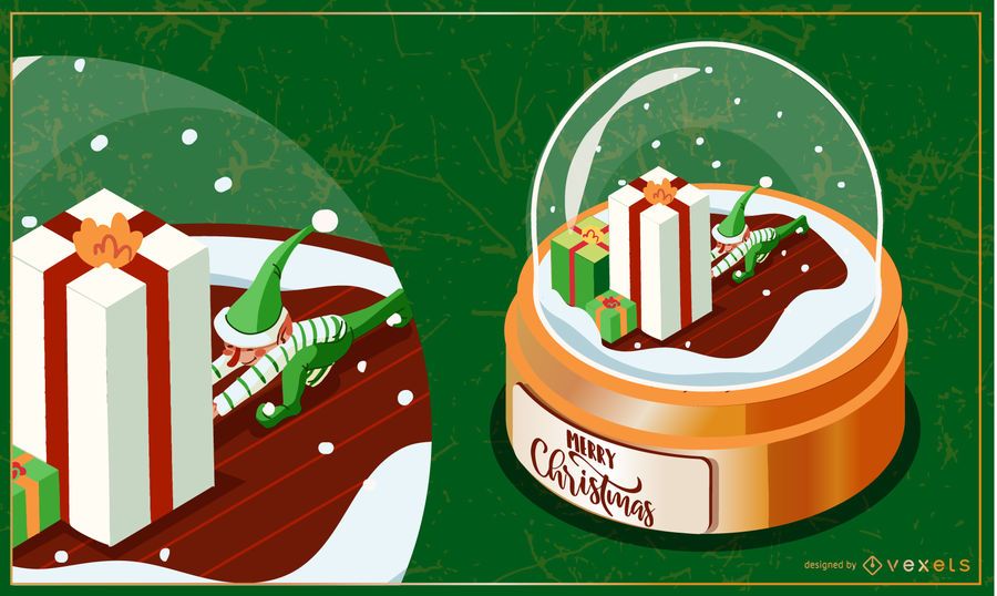 Ilustración de globo de nieve de regalo elfo Ilustración de globo de nieve de regalo elfo