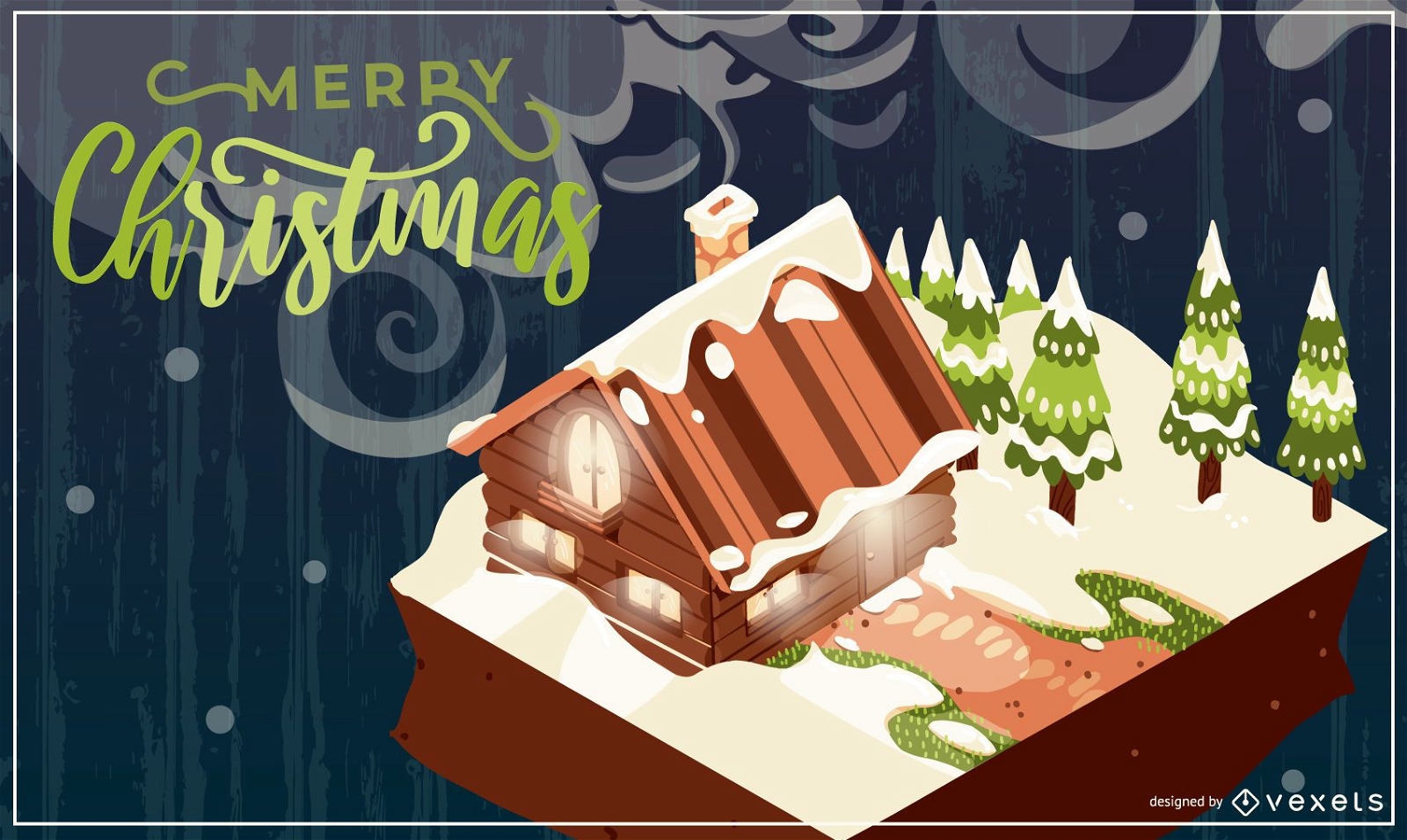 Merry christmas cabin illustration