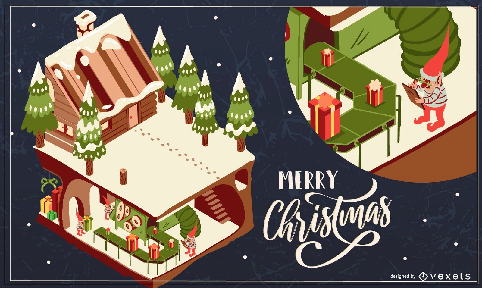 Merry christmas house illustration