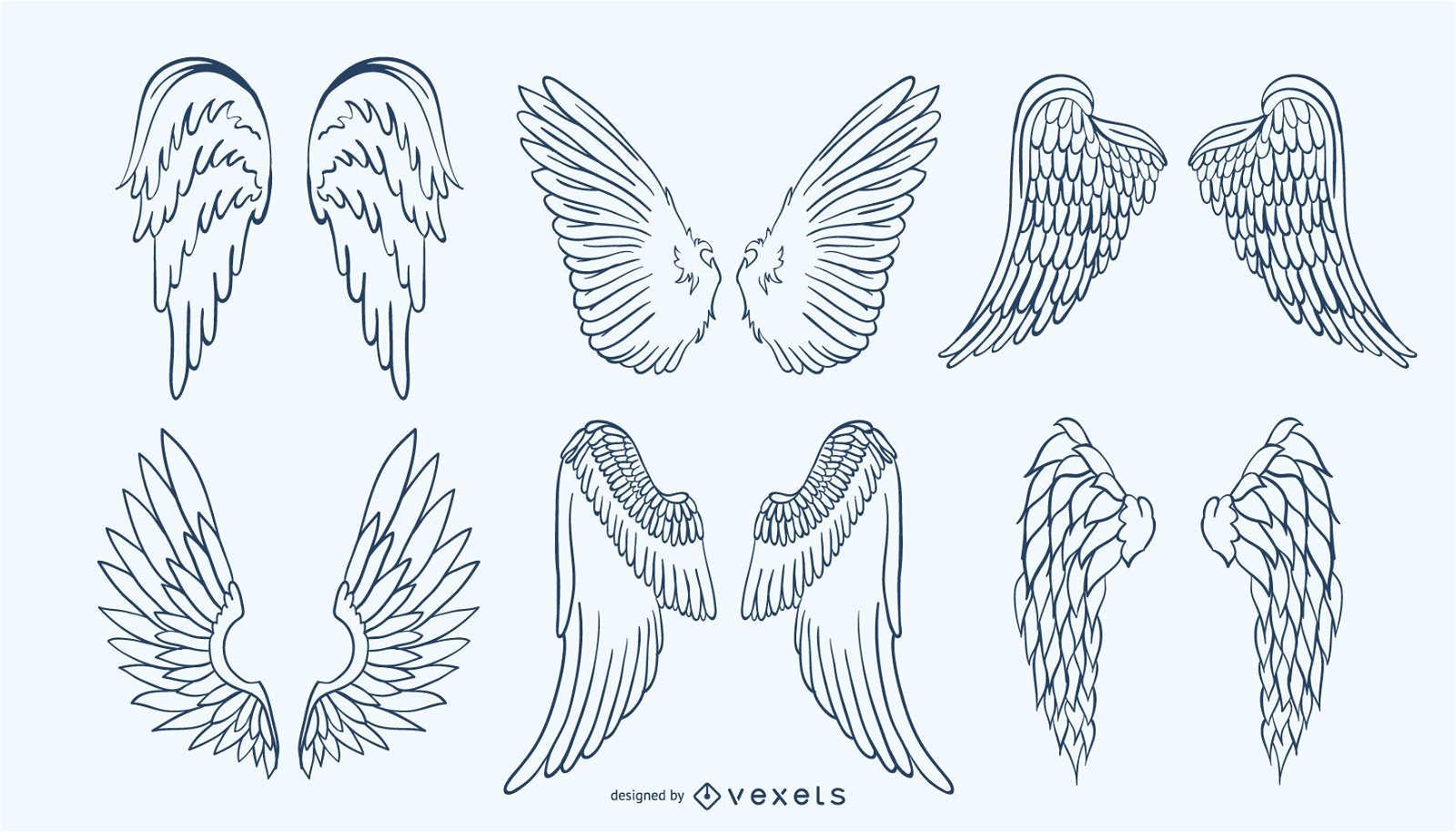 Conjunto de alas dibujadas a mano