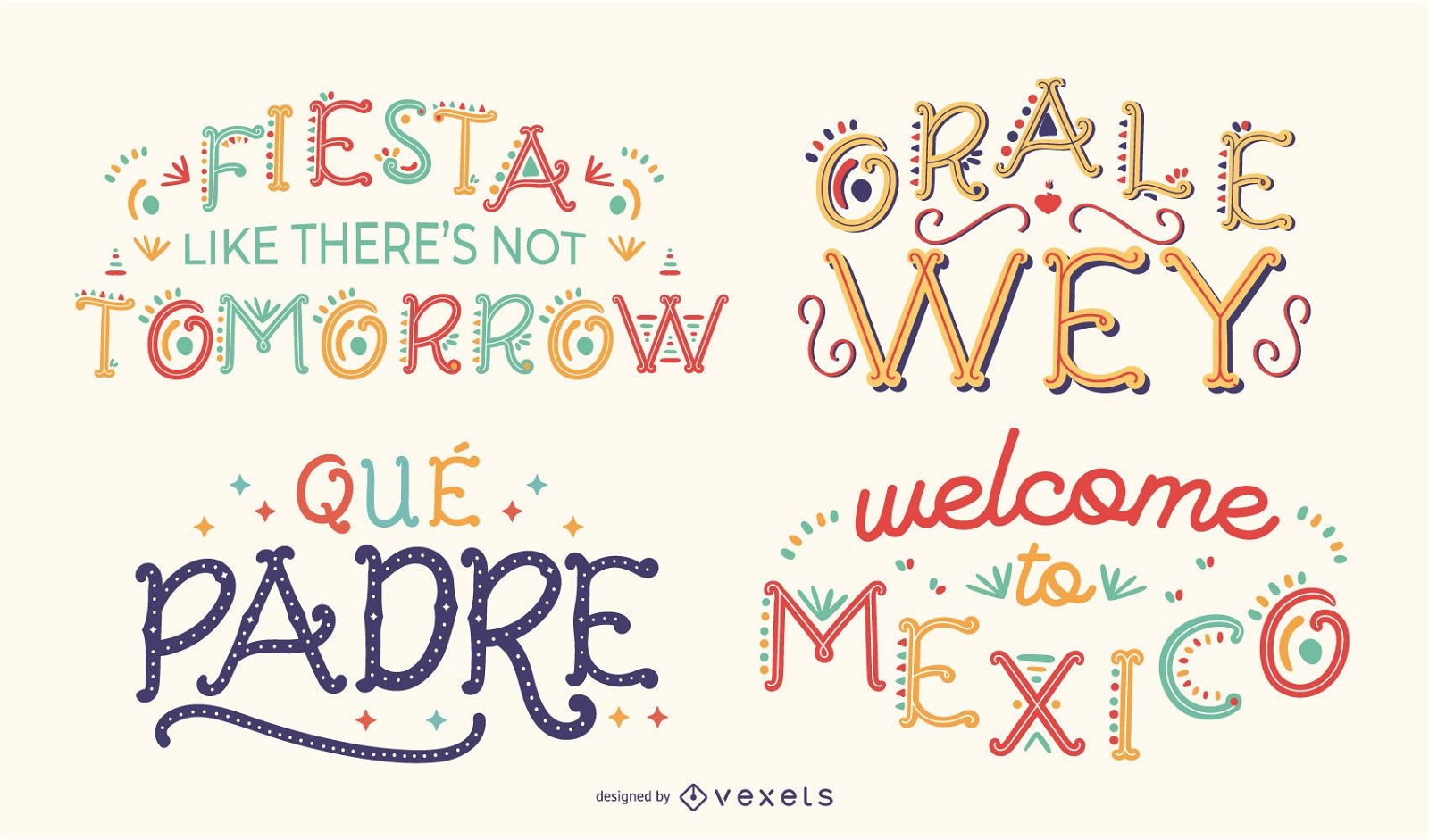 Mexican quotes lettering set