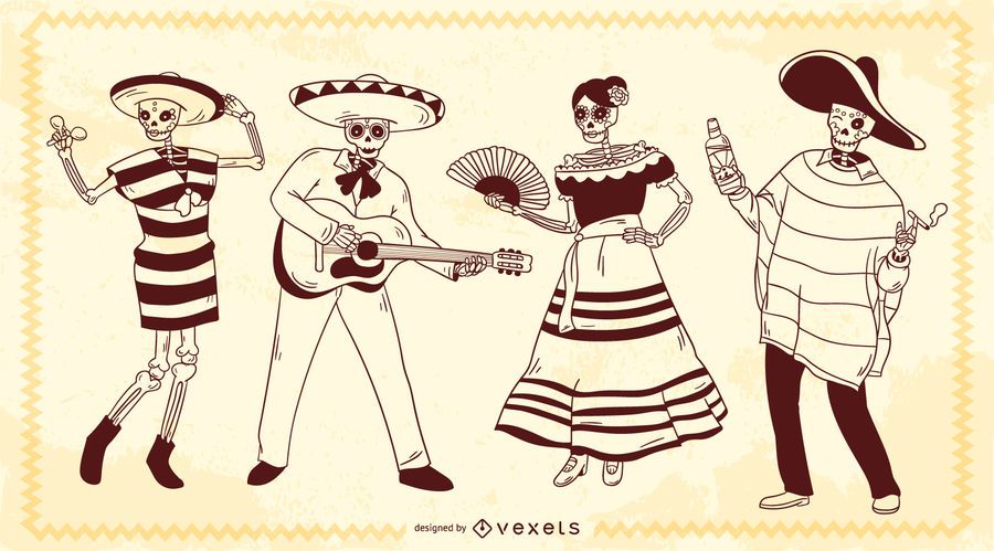 Mexican skeleton stroke characters Mexican skeleton stroke characters