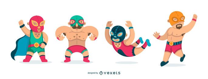Set de lucha libre mexicana plana Set de lucha libre mexicana plana