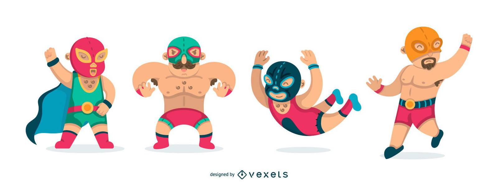 Conjunto de lucha libre mexicana plana