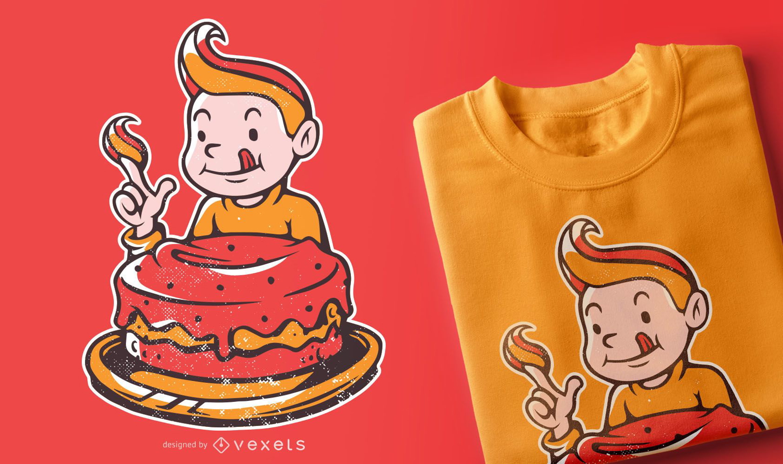 Netter Junge der Kuchen-T-Shirt Design isst