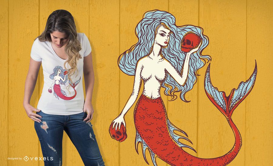 Sereia com design de t-shirt de caveiras Sereia com design de t-shirt de caveiras