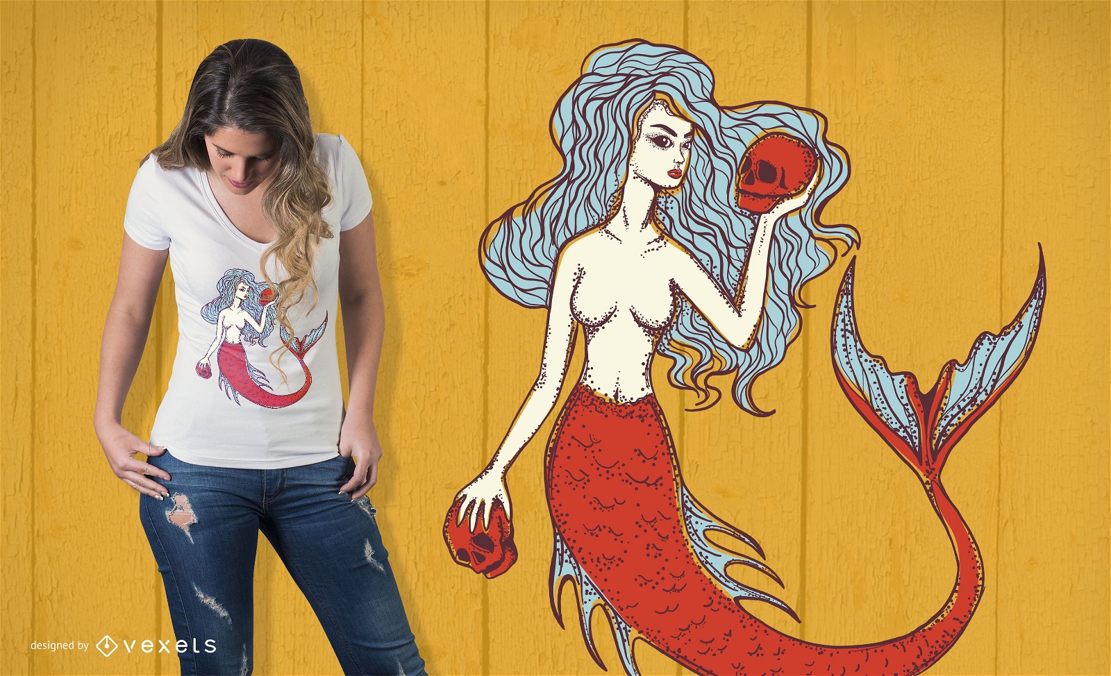 Meerjungfrau mit Sch?deln T-Shirt Design