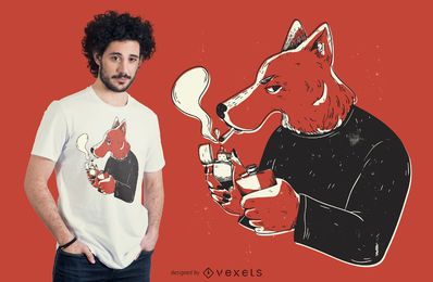 Diseño de camiseta de lobo fumando