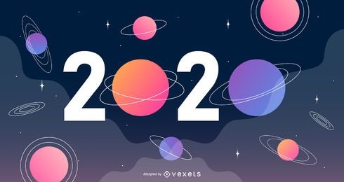 New Year 2020 Space Banner Vector