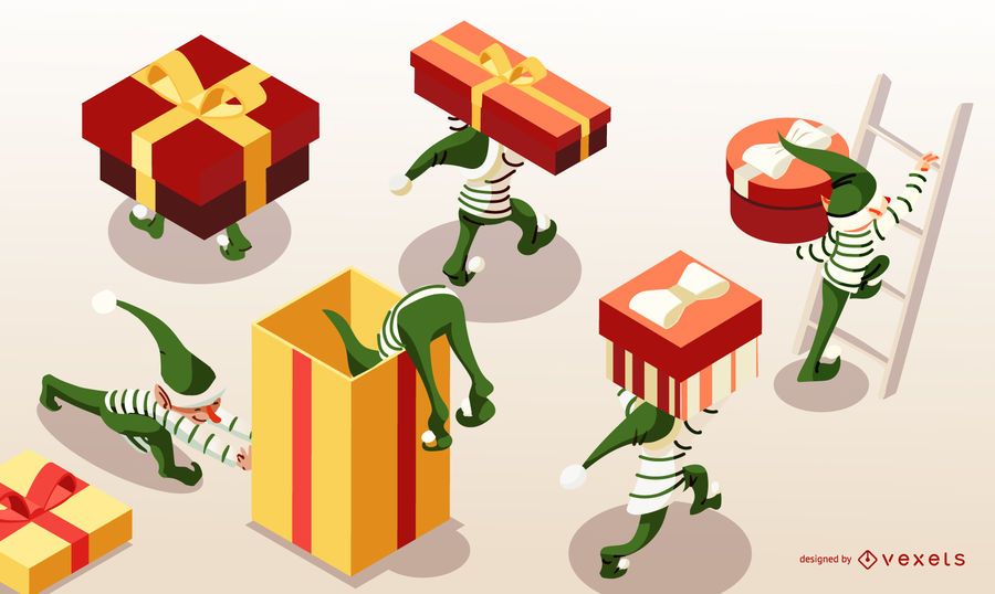 Elfos de Natal isométrica Banner Design Elfos de Natal isométrica Banner Design